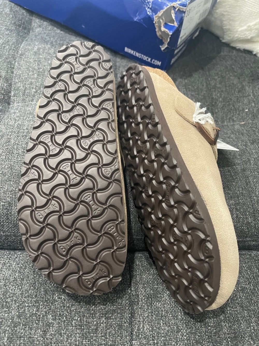 Birkenstock Boston BS Taupe Soft Suede Clogs - Picture 4 of 5